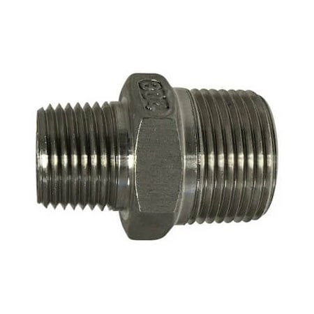 Midland Industries Reducing Hex Nipple, 34 x 12 Nominal, NPT End Style, 300 psi Pressure, 316 Stainless Steel, Impor 63749